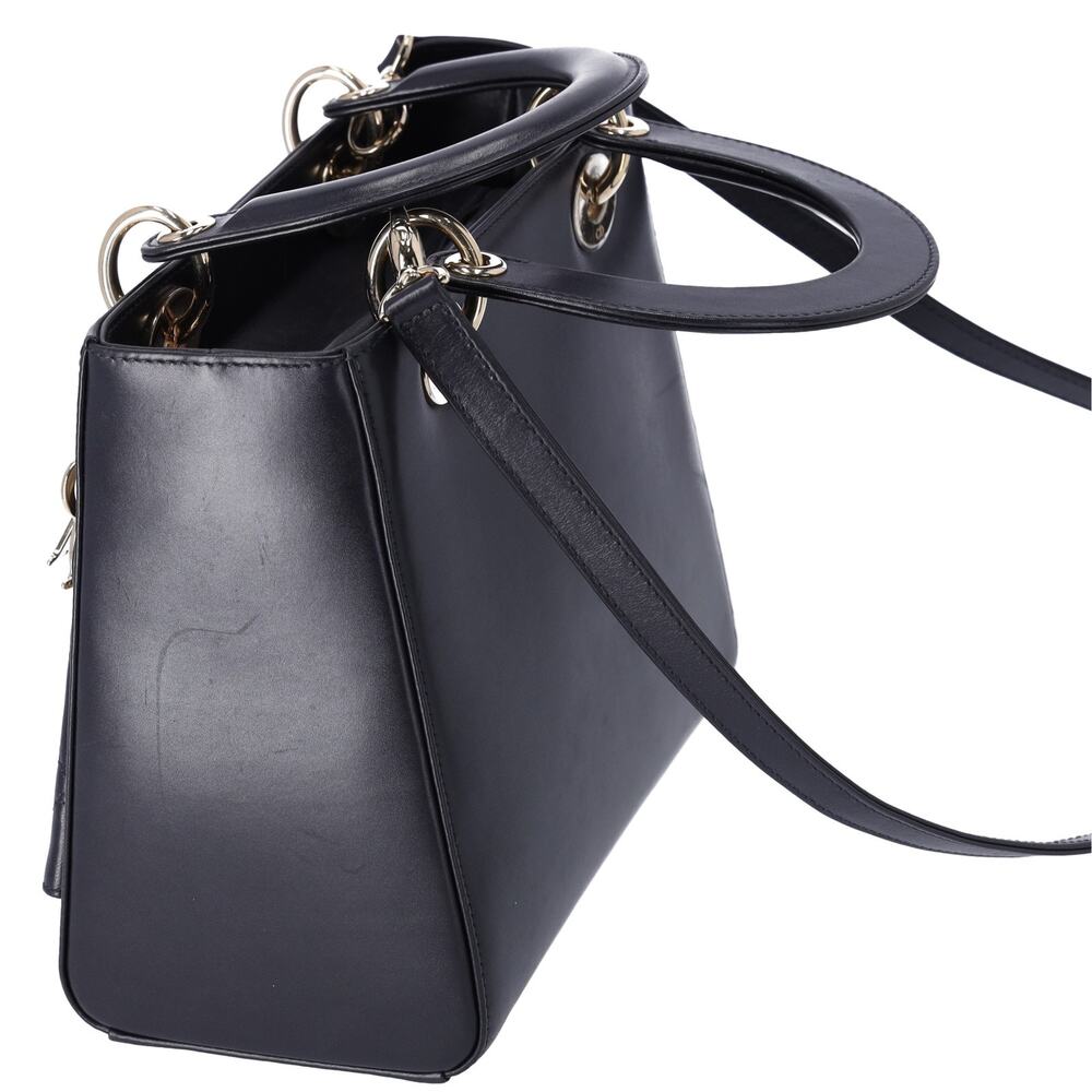 Christian Dior Lady Dior Medium Bag Handbag Black Blue Calf Skin - Picture 3 of 10